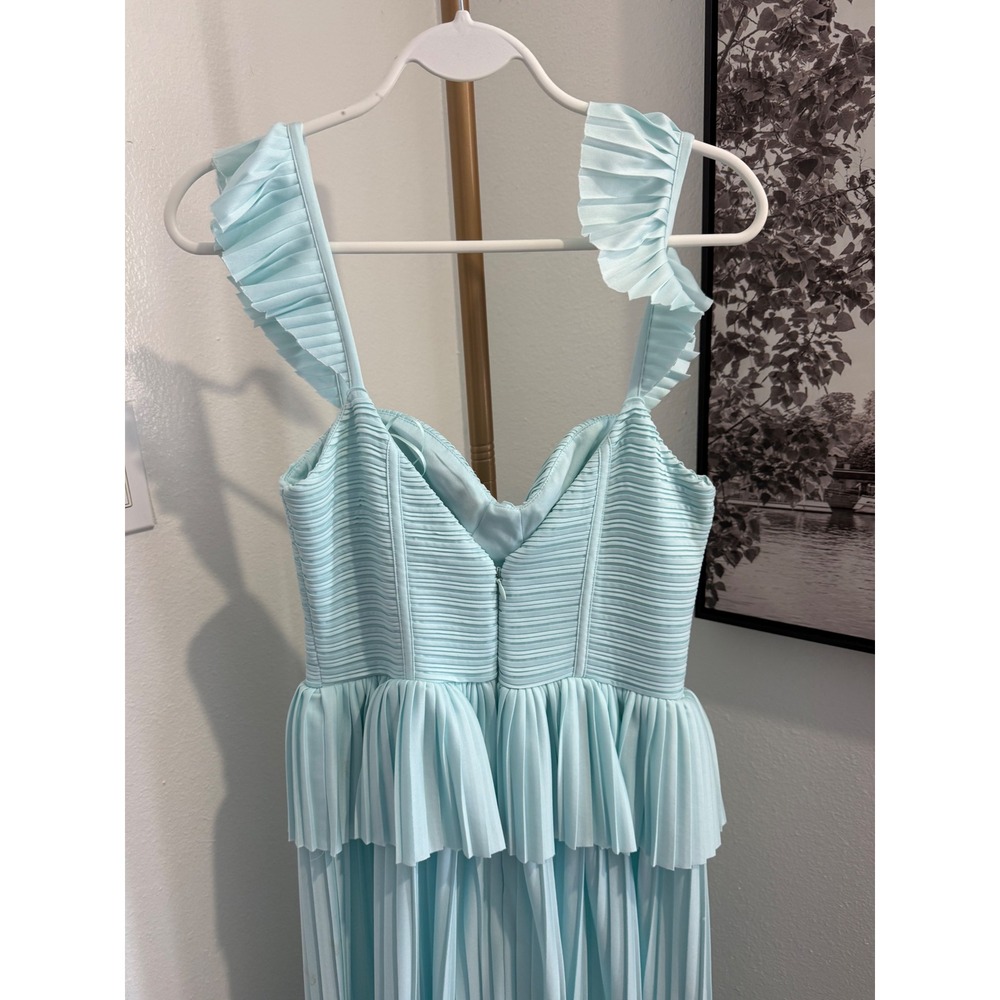 ASOS DESIGN Pleated Ruffle Maxi Dress Mint Green‎ Strappy Tiered Occasion - Picture 2 of 9